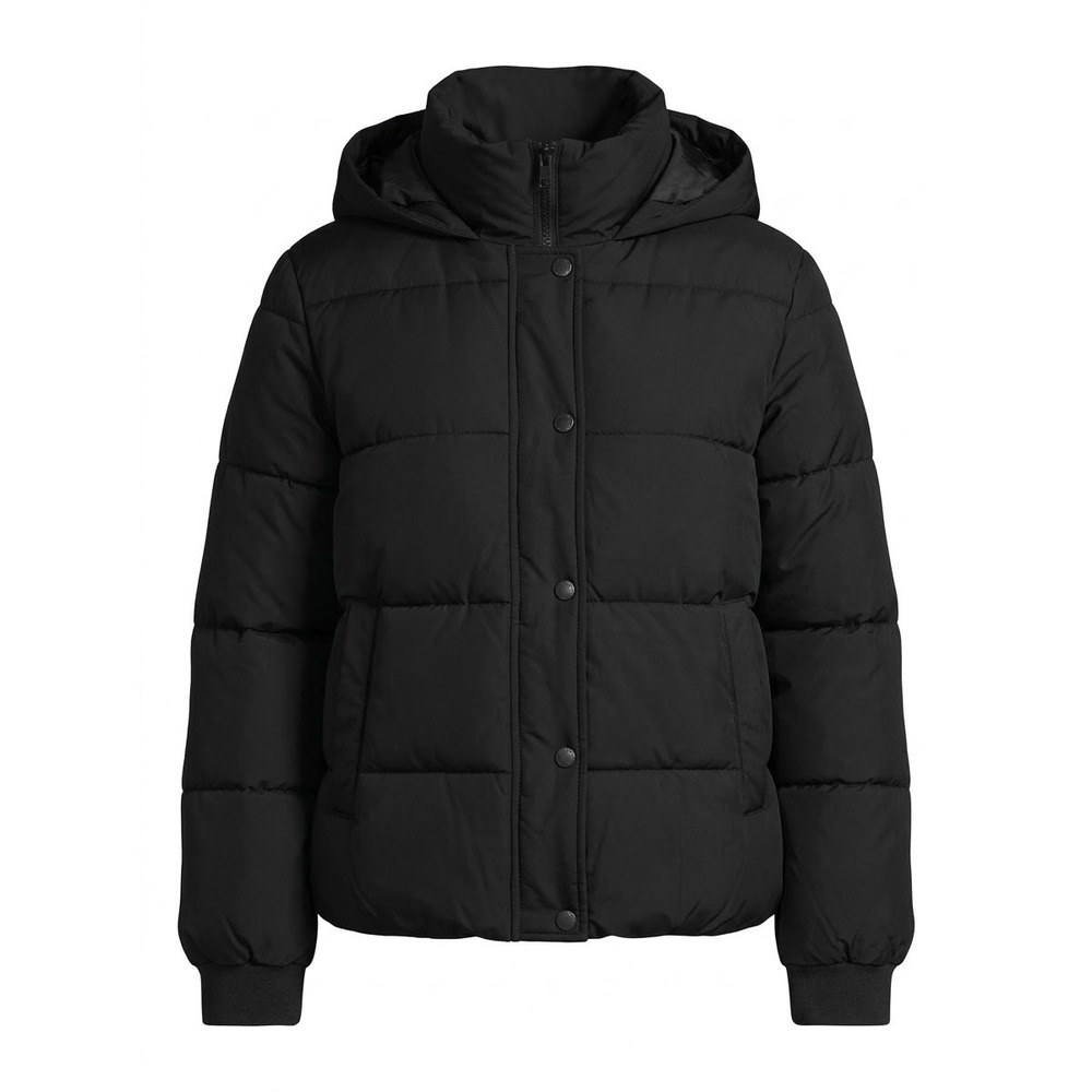 Gap ColdControl Max Short Puffer Jacket Women Large Black Hooded 768913-02